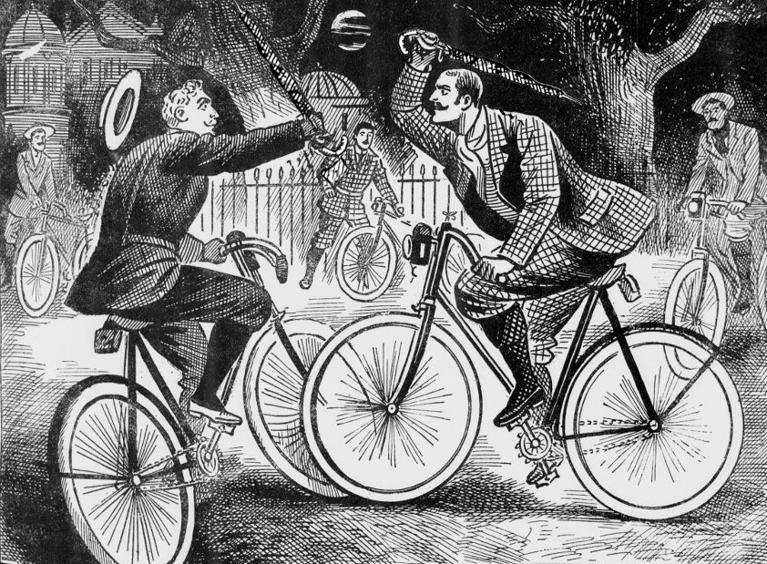 Umbrella-duel-on-bikes